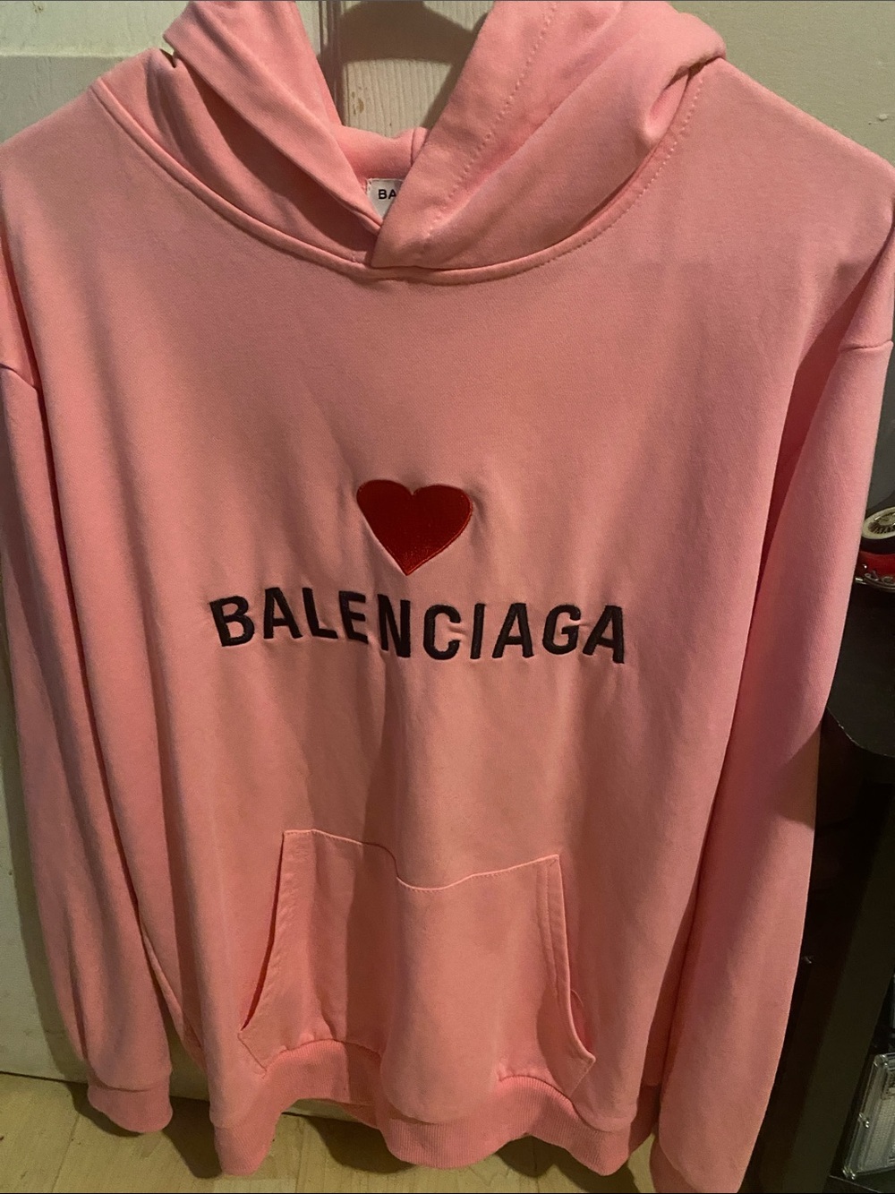 Balenciaga Pink Heart Logo Hoodie Size L
